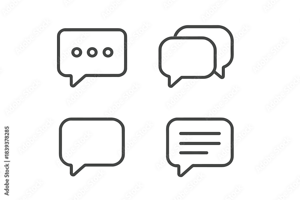 Fototapeta premium Four basic communication and message bubble outline icons