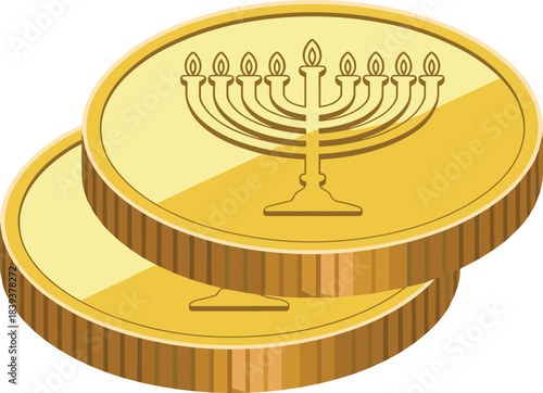 Two gold coins with menorah and Hebrew inscription