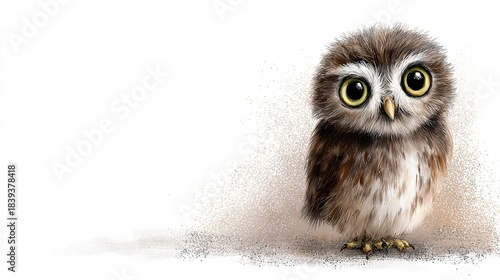   Focused shot of a white owl perched on a dark background, featuring a sharp and clear image of its distinctive face