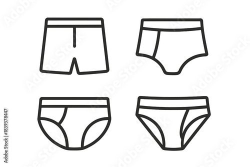 Four different styles of men's undergarment outline icons