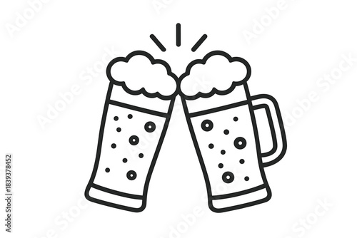 Two foamy beer mugs clinking together in celebration toast