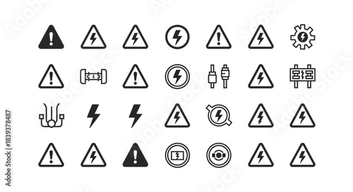 Collection of high voltage and electricity danger icons isolated on perfect for illustrating electrical safety and potential hazards