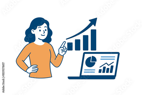 Person shows growth on laptop screen with charts at office during daytime