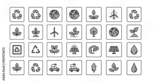 Collection of eco and alternative energy icons isolated on perfect for illustrating environmental responsibility and sustainability