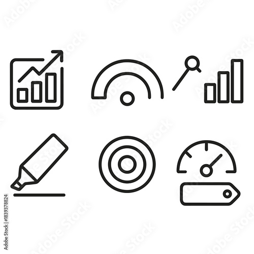 Engagement Icon Set. Peak engagement moments linear set: attention spike tile, focus arc, interaction node, engagement pulse bar, highlight marker, activity ripple, response gauge,