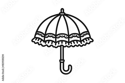 Vintage style parasol icon with decorative lace trim outline drawing