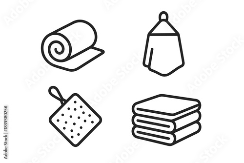 Four distinct towel icons for bathroom and cleaning applications
