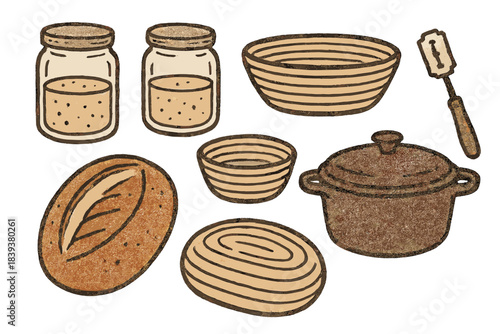 Rustic assortment of baking ingredients and essential kitchen tools