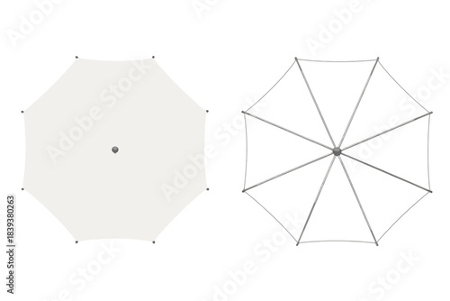 White studio umbrella softbox frame and canopy top view set