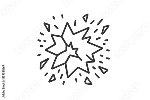 Hand drawn star burst icon with debris and sparkles