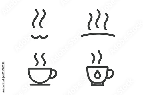 Outline icons set for hot steam and various beverage symbols