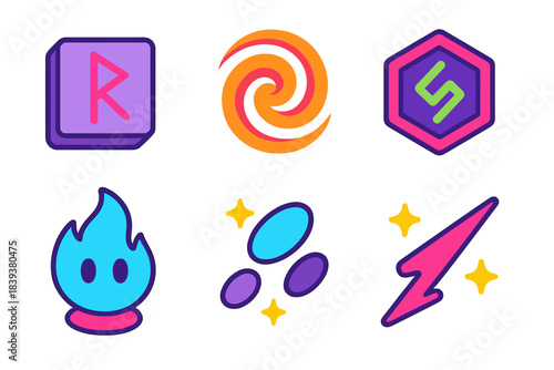 Vibrant Sorcery Icons. Sorcery Talent Icons isometric flat set: rune script, conjure swirl, defensive sigil, spirit flame, astral shimmer, magic channel line.