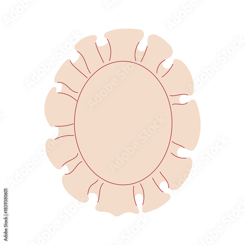 Hand drawn oval placemat with frills vector illustration. Decorative wavy ruffled frame