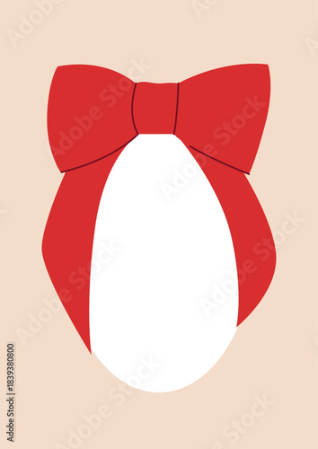 Minimalist hand drawn greeting card template with red bow. Elegant vintage vector flat illustration