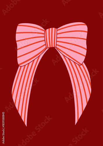 Elegant vintage illustration of pink bow with stripes. Vector holiday hand drawn clipart for greeting cards, invitations, etc.