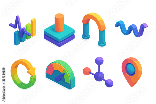 Emotional Resilience Icons. Emotional resilience flat isometric set: steady pulse bar, grounded core tile, strength arc, calm wave line, recovery loop, stability gauge, support