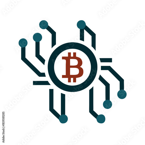 Cryptocurrency icon with bitcoin symbol and circuit design