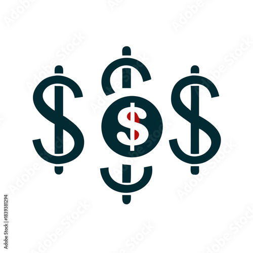 Dollar symbols icon with vertical alignment in flat style