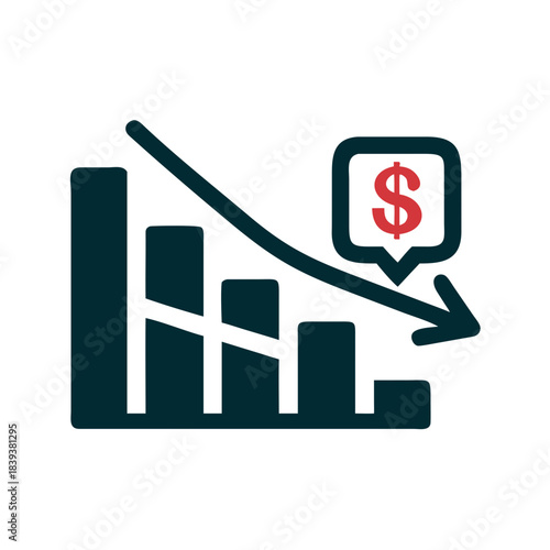 Bar chart icon with dollar sign and declining trend