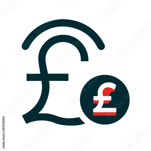 Pound currency icon with signal lines and red symbol