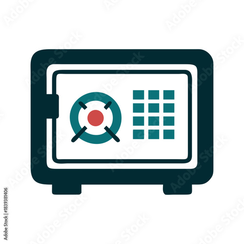 Secure vault icon with keypad and verification mark