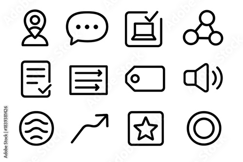 Digital Collaboration Icons. Online Collaboration Culture linear set: remote presence marker, chat-channel tile, digital norm cue, team ritual dot, shared agenda panel, async