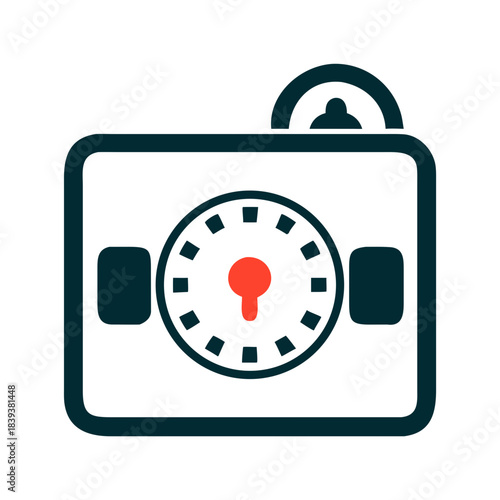 Safe vault icon with dial lock in flat style