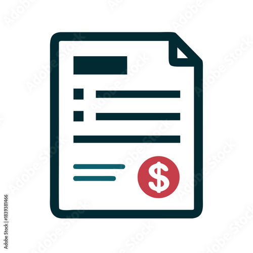 Financial document icon with dollar symbol in flat style