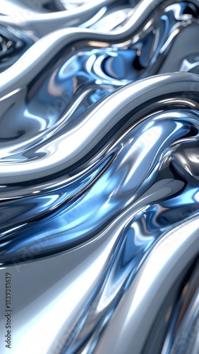 Wallpaper Mural Abstract Chrome Waves Reflecting Blue Light Metallic Fluid Surface Texture Torontodigital.ca