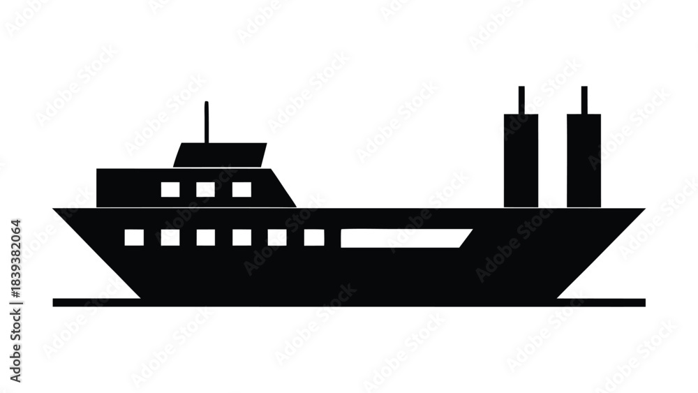 Obraz premium Simple black silhouette of a passenger ship at sea