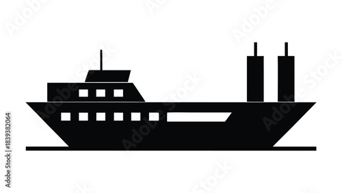 Simple black silhouette of a passenger ship at sea