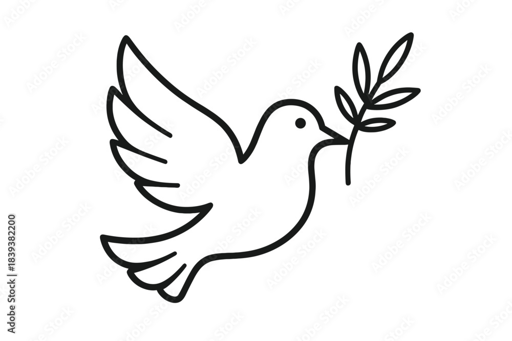 Obraz premium Outline dove in flight carrying olive branch icon