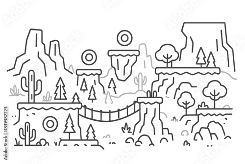 Platformer game level design featuring canyon landscape and floating islands