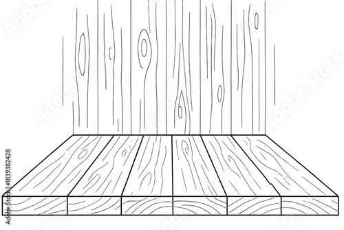 Outline of wooden planks forming floor and vertical wall background structure