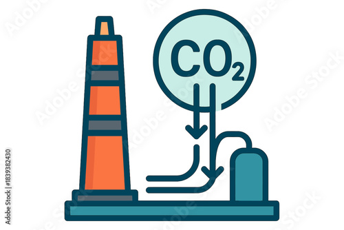 Industrial carbon capture process icon with factory chimney and CO2 storage