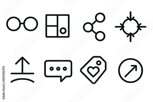 Collaborative Structure Icons. Collaborative self-managed structures linear set: peer link node, distributed role tile, collective pathway bar, decision circle, alignment marker,