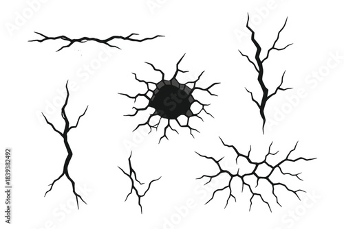 Black cracked surface elements featuring a central hole design