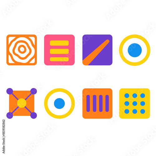 Order from Chaos Icons. Disorder-to-structure dynamics flat set: chaotic ripple tile, ordering bar, alignment beam, structural point node, clarity ring, coherence bar, pattern cue,