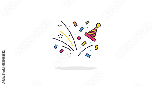Joyful Confetti Party: A delightful splash of color erupts in a celebratory scene, featuring confetti, party hat, and playful sparkles. This festive image captures the essence of joyous occasions.