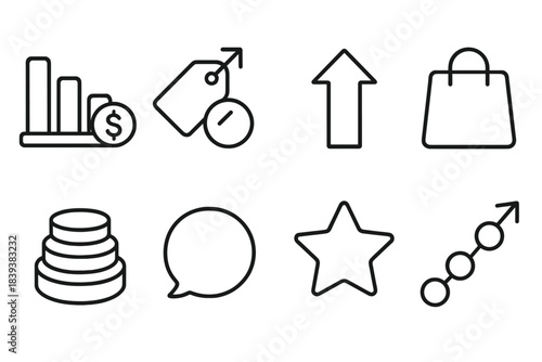 Value-Based Icons. Value-Based Prioritization linear set: value scale, benefit tag, outcome arrow, essential item icon, option tiers, clarity bubble, selection star, focus path.