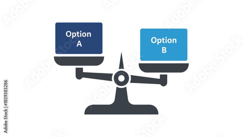 Conceptual illustration of a balance scale comparing Option A and Option B for decision making