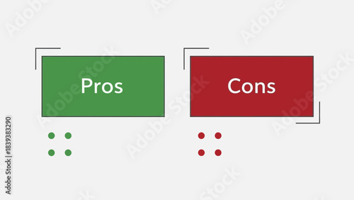 Visual representation of pros and cons, with distinct green and red blocks for decision making