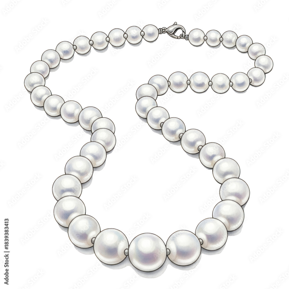 Obraz premium Watercolor White Pearl Necklace Clasp isolated on a transparent background