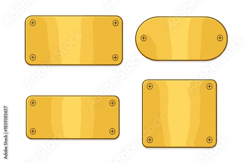 Four golden metallic plates with rounded corners and visible screw fasteners