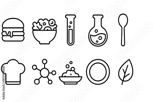 Food and kitchen outline icon set. Culinary, cooking essentials in outline style