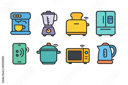 Kitchen appliances icon set. Cooking, baking, and kitchen tools line icons collection