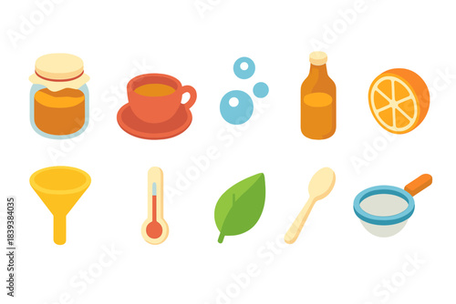 Cooking and kitchen flat icon set. Culinary, utensil, food, ingredient icons collection