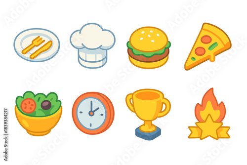 Food and cooking icon set. Culinary, restaurant icons in flat style collection
