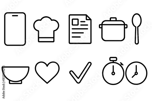 Cooking and kitchen line icon set: essential culinary and cooking tools