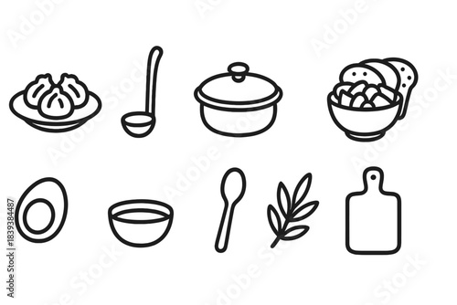 Kitchen tools and food line icon set. Cooking, culinary outline icons collection